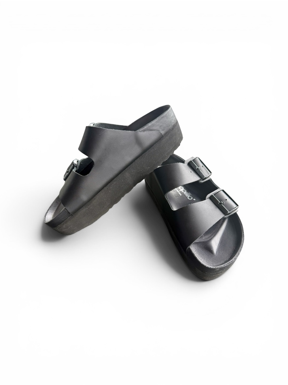Birkenstock Papillio Arizona Flex Leather Platform Sandals • Black • Size 38